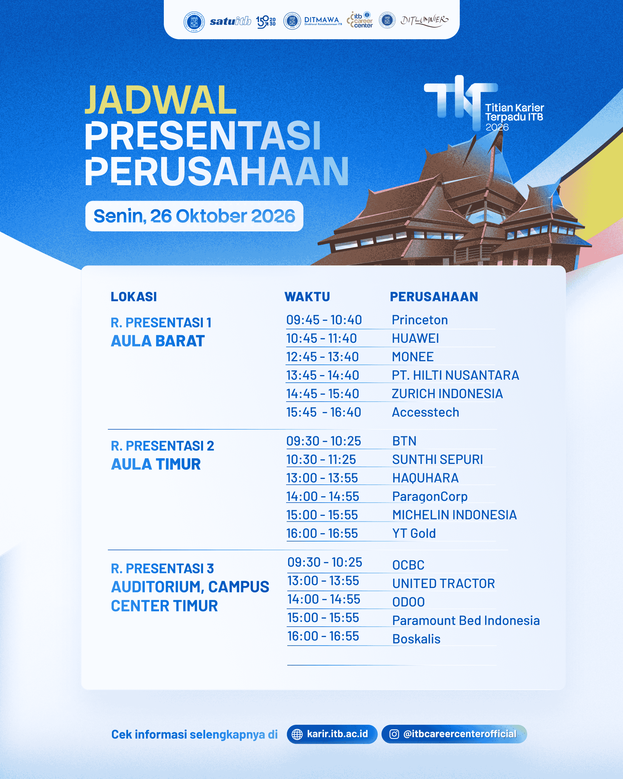 Jadwal presentasi perusahaan hari Senin, 26 Oktober 2026